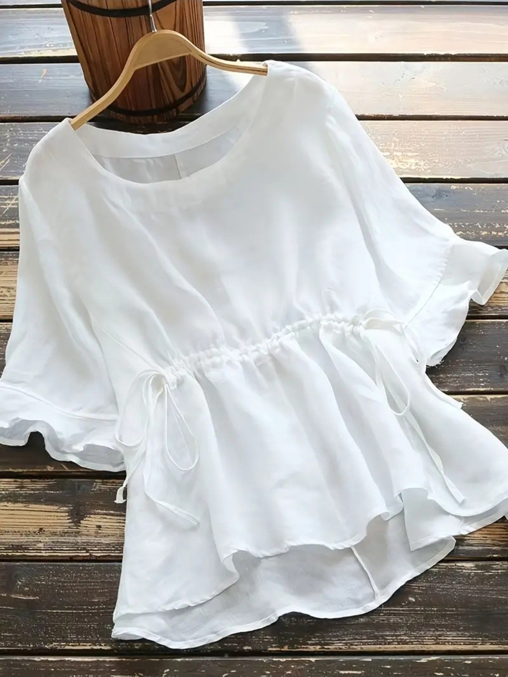 Classic White Drawstring Peplum Blouse - Women's